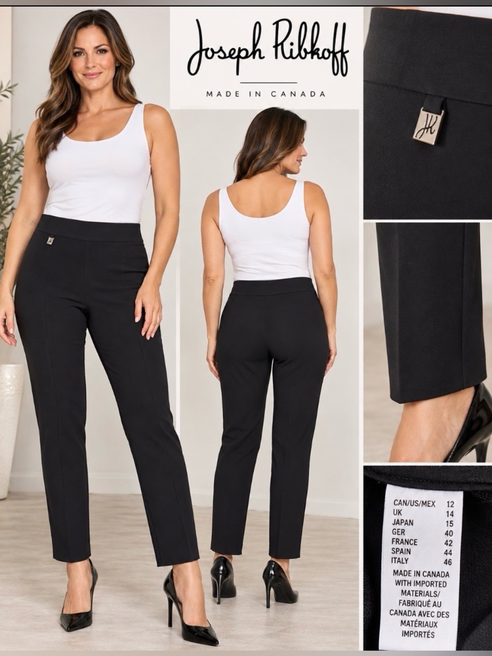 NWT Joseph Ribkoff Black Pull-On Slim Pants Size 12 Style 144092 Made Canada